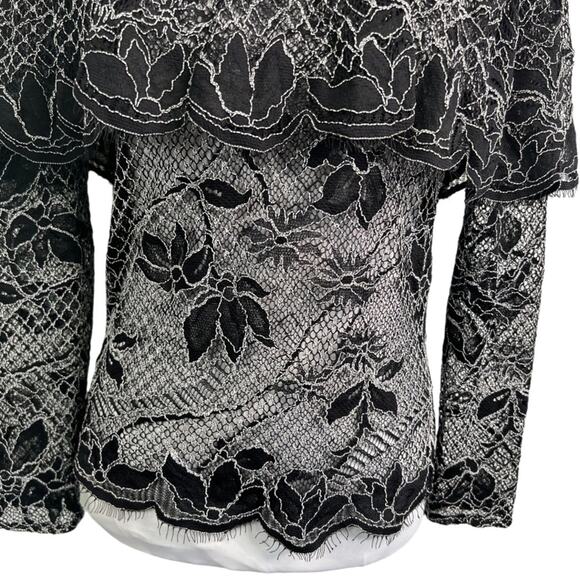 Zara Black Lace Blouse with Frill Long Sleeve S - Picture 5 of 7